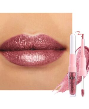 Kaely 2-in-1 Mauve Metallic Lipstick and Lip Liner Makeup, Shimmer Liquid Metallic Lipsticks for Women, Glitter Lip Gloss Stain Long Lasting Waterproof Smudge Proof 24 Hour, Vegan & Cruelty-Free, 16