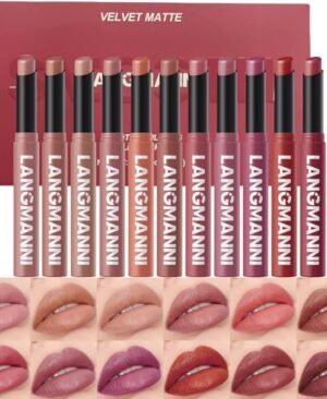 Jolilab 12Pcs Velvet Matte Lipstick Nude Matte Soft Dark Color Stick High Pigmented Long-Lasting Waterproof Lip Stick Lip Balm Beauty Cosmetics Gift for Women(01#-12#)