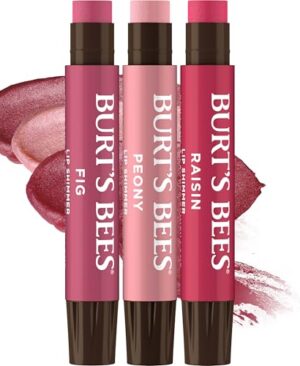 Burt's Bees Lip Shimmer Nude Collection, Tinted Lip Balm Stick, Moisturizing for All Day Hydration with Natural Glowy Pigmented Finish & Buildable Color, 3 Warm Shades; Value Pack, 3 Tubes x 0.09 Oz