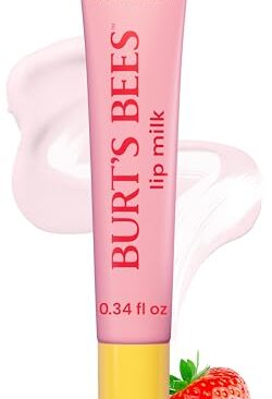 Burt’s Bees Lip Milk, Daily Lip Moisturizer, Sweet Strawberry, Vitamin Enriched Moisturizing Lip Balm with Almond Milk and Jojoba Oil, Hydrating for Softer Lips, 1 Tube, 0.34 Fl Oz
