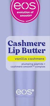 eos Cashmere Lip Butter – Vanilla Cashmere, Smoothing Lip Mask & Moisturizer with Plumping Peptides & Shea Butter, 0.35 fl oz
