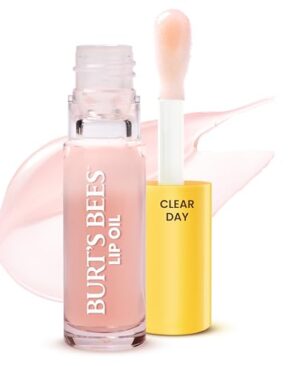Burt's Bees Lip Oil Clear Day, Instant Hydration, Nourishes and Softens Lips, Tint Free, High Shine Finish, Responsibly Sourced Jojoba Oil, Non Sticky, Wand Applicator, 0.15 Ounce