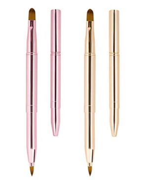 Unaone 2 Pack Lip Brush for Lipstick, Retractable Lip Brushes, Dual-ended Makeup Brush for Lipstick Lip Gloss, Include Lid