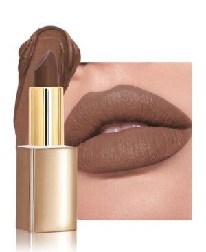 Velvet Matte Lipstick, Nude Brown High Pigmented Lip Tint Stain, Waterproof Long Lasting Cream Lip Gloss, Non-Stick Cup Smooth Tinted Lip Balm,Women's Mother's Day Lip Makeup Gift for Women-01