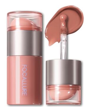 FOCALLURE Lip & Cheek Cream, Multi-use Liquid Lipstick & Blush, Long-lasting Matte Finish, Smooth Hydrating Buildable Lip Color, Lightweight Non-Caking Formula with Vitamin E & Jojoba Oil, Caramel