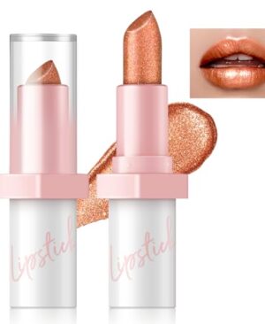 HOSAILY Metallic Coral Orange Lipstick Long Lasting, High Shine Glitter Diamond Creamy Lipstick Transfer Proof, Shimmer High Impact Lip Color Full Coverage Non Stick Cup Lightweight Lip Makeup#5