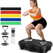 Vibration Plate Exercise Machine, 130 Levels Full Body Workout Vibrating Plate for Lymphatic Drainage Weight Loss, 450 Lbs Capacity Shake Platform with Resistance Bands Bluetooth for Women Men