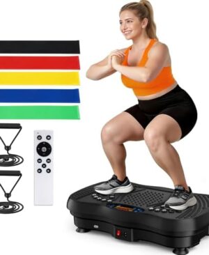 Vibration Plate Exercise Machine, 130 Levels Full Body Workout Vibrating Plate for Lymphatic Drainage Weight Loss, 450 Lbs Capacity Shake Platform with Resistance Bands Bluetooth for Women Men
