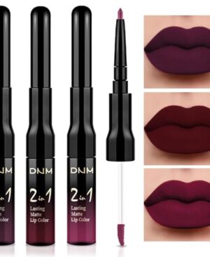evpct 3Pcs Dark Red Purple Plum Matte Liquid Lipstick and Lip Liner Set for Women Matte Burgundy Lip Tint Stain Long Lasting Waterproof, Black Cherry Blood Red Mauve Brown Gothic Goth Lipsticks Makeup