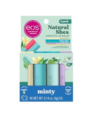 eos Natural Shea Minty Lip Balm Variety Pack - Artic, Vanilla, Sweet and Eucalyptus Mint, All-Day Moisture Lip Balm Gift Set, 0.14 oz, 4-Pack