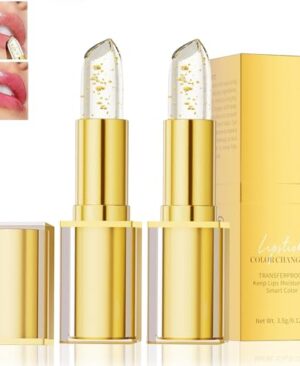 MYSQIHO 2Pcs True Tone Ph Adjusting Lipstick for Women, Transferproof Clear Lip Gloss That Changes Color, Clear Gold foil lip stick That Changes Color, Long Lasting Moisturizing Lip Glow