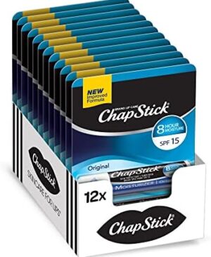 ChapStick Moisturizer Original Lip Balm Tubes, SPF 15 and Skin Protectant - 0.15 Oz (Pack of 12)