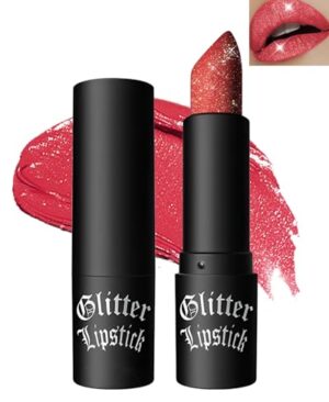 Diamond Glitter Matte Lipstick,Ruby Red Metallic Shimmer Lip Gloss Lip Tint Stain,Sparkling High Pigment Tinted Lip Balm,Longlasting Waterproof Non-Stic Cup Lipstain Lipgloss,Makeup Gift for Women-03