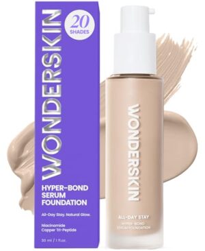 Wonderskin Hyper Bond All-Day Stay Serum Foundation – Waterproof, Transfer-Proof, 24HR Longwear Face Makeup with Niacinamide & Hyaluronic Acid – Lightweight, Natural Finish (Moonstone)