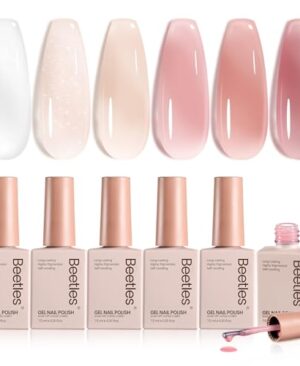 beetles Gel Polish Whispers of Love Jelly Gel Nail Polish Set - 6 Colors Milky White Nude Pink Neutral Sheer Translucent Soak Off UV Gel Nail Kit, Nail Concealer for Salon DIY Manicure Gift for Women