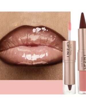 2-in-1 Double-Ended Matte Lip Liner & Lip Gloss Duo, Neutral Brown Nude Ombre Lip Combo Pencil, Lip Liner and Lipstick Gloss Set for Defined & Fuller Looking Lips (#12 Neutral Brown Nude Ombre)