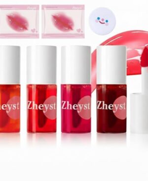 SHANDR 4 Colors Korean Lip Tints Lip Tint Stain Set Long Lasting Waterproof Mini Liquid Matte Lipstick Makeup Kit Lightweight Non-sticky Glossy Cute Aesthetic Tints & Stains for Women Multi-Use Lip