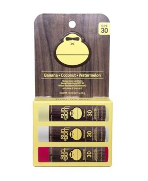 Sun Bum SPF 30 Sunscreen Lip Balm 3 Flavor Variety Pack - Coconut, Banana, Watermelon - Moisturizing Aloe Vera and Vitamin E - Vegan and Cruelty Free - UVA/UVB Lip Protection - 0.15 oz, 3 count