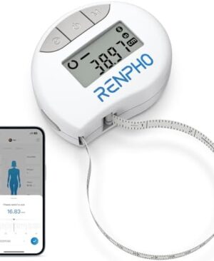 RENPHO Body Measuring Tape, Smart Tape Measure for Weight Loss, Bluetooth Fitness Equipment with App, Measuring Waist, Hip, Bust, Arms, Muscle Gain, Retractable, 60in /150cm, White