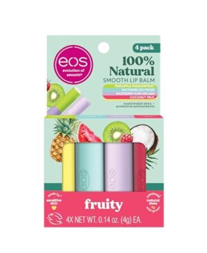 eos 100% Natural Lip Balms- Coconut Milk, Pineapple Passionfruit, Watermelon Frosé & Raspberry Kiwi Splash, All-Day Moisture Lip Care, 0.14 oz, 4-Pack