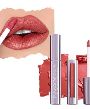 Runway Rogue Pearl Glam Long Wear Shimmer Liquid Lipstick, Metallic Soft Earthy-Red Lipstick with Gold Shimmer, ‘Day Rate’