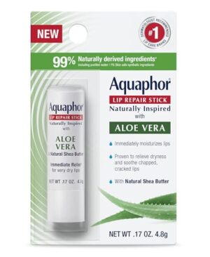 Aquaphor Naturally Inspired Lip Repair Stick with Aloe Vera and Natural Shea Butter, Hydrating Lip Balm Immediately Relieves Dryness, 0.17 Oz Stick