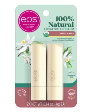 eos 100% Natural & Organic Lip Balm Sticks - Vanilla Bean, All Natural Lip Balm, All-Day Moisture, Dermatologist Recommended, 0.14 oz, 2-Pack