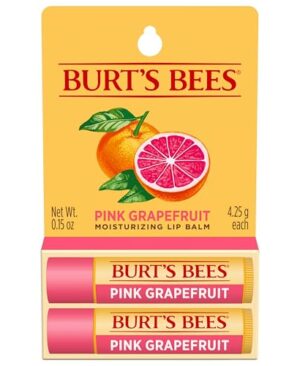 Burt's Bees Lip Balm - Pink Grapefruit, Lip Moisturizer With Responsibly Sourced Beeswax, Tint-Free, Natural Origin Conditioning Treatment, 2 Tubes, 0.15 oz.