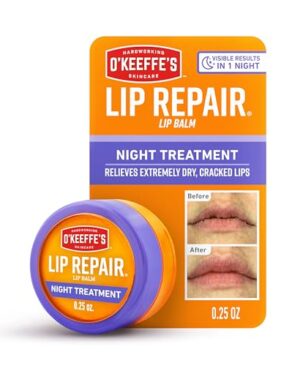 O'Keeffe's Lip Repair Night Treatment Lip Balm for Dry, Cracked Lips - 0.25 Ounce Jar (1 Pack) - Moisturizer Extremely Cracked, Dry Lips