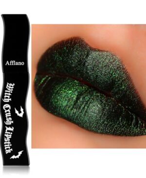 Goth Green Shimmer Lipstick - Matte Black Base with Wicked Green Sparkle, Highly Pigmented Long Lasting Velvet Gothic Lip Gloss, Moisturizing Non-Sticky Lip Stain for Daily, Witch, Cosplay, Vegan #09 | Rub, shimmer grows