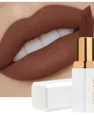 O'CHAIN Dark Brown Matte Lipstick, Long Lasting Full Coverage Non-Transfer Lipstick for Women Infused with Jojoba Oil and Vitamin E, Cruelty-Free & Vegan(05 CHIC) 0.12 Oz