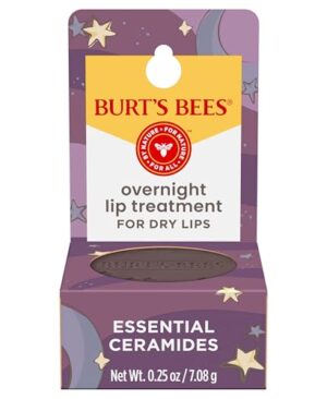 Burt's Bees Original Overnight Intensive Lip Treatment, Moisturizing, Restorative, Reduces Fine Lines, Vitamin E, Ceramides Oils, Natural Origin Lip Care, 0.25 Oz.
