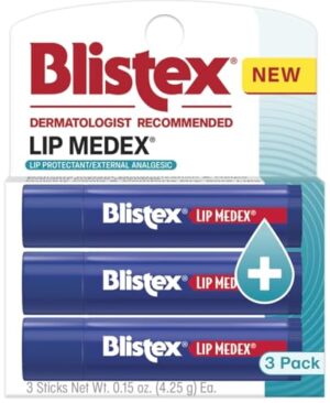 Blistex Lip Medex Stick, 0.15 oz Each, Advanced Hydration, Medicated Relief with Cooling, Soothes and Protects, Restores Healthy Moisture Balance to Lips, 3 Count, 1 Pack