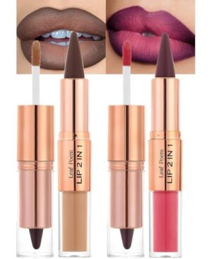 3 Pcs Lip Liner and Gloss Set 2 in 1 Lipstick with Dual-Ended and Smooth Buildable Lip Gloss for Women Lip Combo Makeup (2 Pcs Matte #01#02)