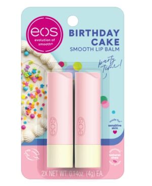 eos Natural Shea Lip Balm- Birthday Cake, eos lip balm, All-Day Moisture, Lip Care, Shea Butter, Moisturizing, Dry Lip Care, 0.14 oz, (Pack of 2)