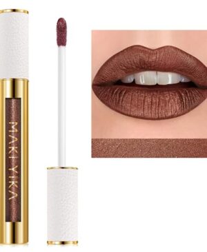MAKI YIKA Brown Lipstick for Women Metallic Lipsticks Glitter Long Lasting Lipstick No Smudge No Transfer Liquid Lip Gloss (BR04 After Heat)