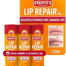 O'Keeffe's Lip Repair Lip Balm with Cherry & Vitamin E Oil - Stick (3 Pack) - Moisturizer for Extremely Cracked, Dry Lips