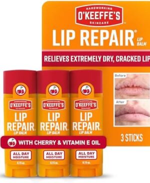 O'Keeffe's Lip Repair Lip Balm with Cherry & Vitamin E Oil - Stick (3 Pack) - Moisturizer for Extremely Cracked, Dry Lips