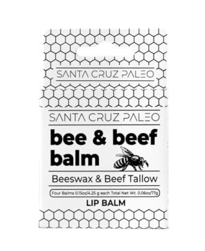 Santa Cruz Paleo Grass Fed Beef Tallow & Beeswax Lip Balm, 1 Pack, Beef Tallow for Skin Care Moisturizer, Hypoallergenic for Sensitive Skin, Long Lasting & Vitamin Rich, Unflavored