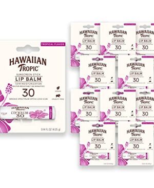 Hawaiian Tropic Tropical Lip Balm SPF 30 | SPF Lip Balm, Beach Essentials, Travel Sunscreen for Lips, Beach Necessities, Summer Essentials, Sunblock for Lips, Sun Protection, 0.14oz (Pack of 10)