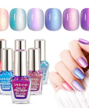 SAVILAND 6pcs Ombre Nail Polish Sets: Charm Pink Blue Gold Purple Pearl Summer Fingernail Polish Colors Air Quick Dry Nail Polish Plant-base Castor Oil Natural Nail Lacquer Women Home Manicure DIY