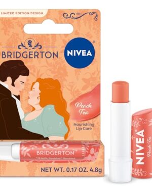 NIVEA Peach Tea Lip Balm, Nourishing Lip Care, Bridgerton Limited Edition Tinted Lip Balm with Peach Flavor and Shea Butter, 3-in-1 Moisture, Repair and Color, 0.17 Oz Stick