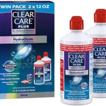CLEAR CARE PLUS Cleaning & Disinfecting Contact Lens Solution (12 oz, Pack of 2), HydraGlyde Moisture Matrix, For Soft & RGP Lenses, Preservative-Free, Included Lens Case, Deep Cleaning Action