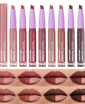 LANGMANNI 8Pcs 2-in-1 Velvet Matte Lipstick Set | All-in-One Lip Liner & Full-Size Lipstick in Unique Teardrop Shape,Gift For Women Makeup Set