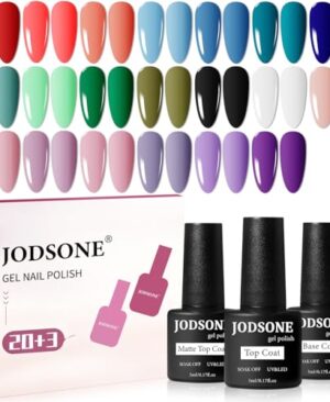 JODSONE 23 PCS Gel Nail Polish Set with Base Glossy and Matte Top Coat Multicolored Gel Nail Long Lasting Suitable for All Seasons