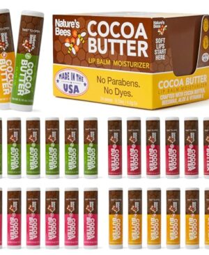 Nature's Bees Cocoa Butter Lip Balm Moisturizer, 24 Pack - 4 Flavors, Original, Shea Butter, Mango Butter, & Olive Oil, Made with Coconut Oil, Beeswax, Vitamin E and Aloe, 0.15 oz - Packaging May Vary