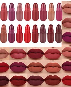evpct 18Pcs Mini Pills Lipstick Capsule Set for Women Waterproof Long Lasting, Deep Red Matte Small Magic Permanent 24 Hour Lipstick Bulk Samples Sampler labiales mate 24 horas originales 01