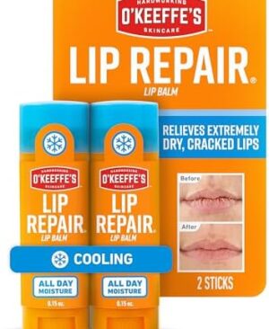 O'Keeffe's Lip Repair Lip Balm With Cooling Relief for Dry, Cracked Lips - Stick (Twin Pack) - Moisturizer for Extremely Cracked, Dry Lips