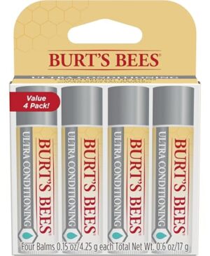 Burt's Bees Lip Balm, Moisturizing Lip Care, 100% Natural Origin, Ultra Conditioning with Shea, Cocoa & Kokum Butter (4 Pack)