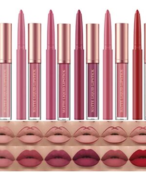BestLand 12Pcs Matte Liquid Lipstick + Lip Liner Pens Set, One Step Lips Makeup Sets Pigment Velvety Nude Lip Stain Waterproof Long Wear Lip Gloss Make up Gift Set (Set B)